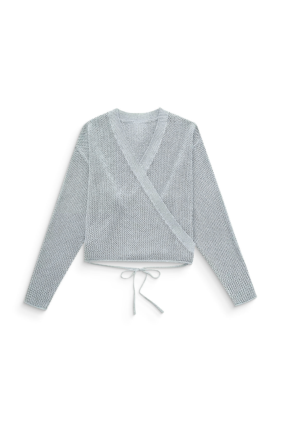 V-neck Metallic Wrap Long Sleeve Knit Top - Y2K Aesthetic Cute Top for Stylish Outfits