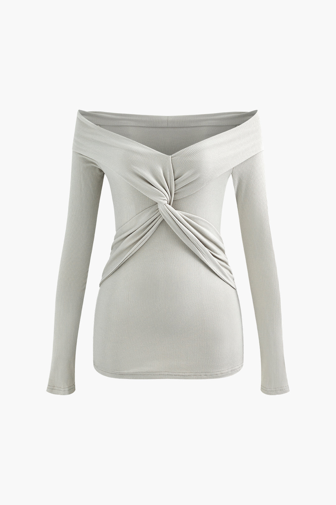 V-Neck Off Shoulder Twist Front Long Sleeve Top - Y2K Aesthetic Cute Top for Stylish Outfits