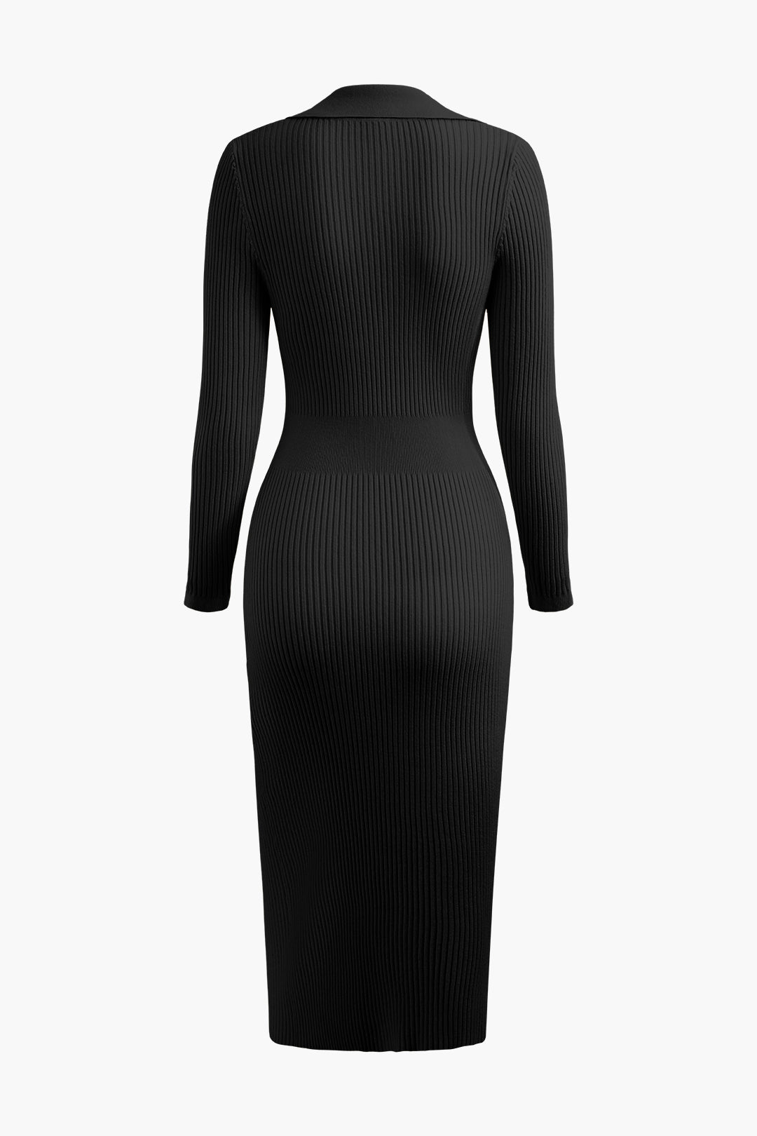 V-Neck Rib Knit Collar Button Long Sleeve Midi Dress in Y2K Aesthetic Style V-Neck Rib Knit Collar Button Long Sleeve Midi Dress in Y2K Aesthetic Style