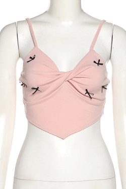 V-Neck Ruched Backless Bowknot Knotted Crop Top - Y2K Aesthetic Cute Top for Stylish Outfits