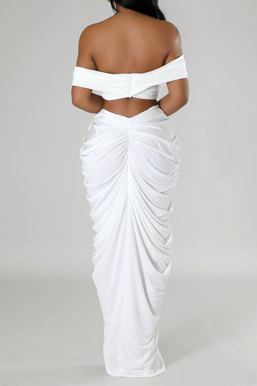 V-Neck Ruched Top & V-Shape Cut Waist Maxi Skirt Set for Y2K Fashion Aesthetic Outfits V-Neck Ruched Top & V-Shape Cut Waist Maxi Skirt Set for Y2K Fashion Aesthetic Outfits