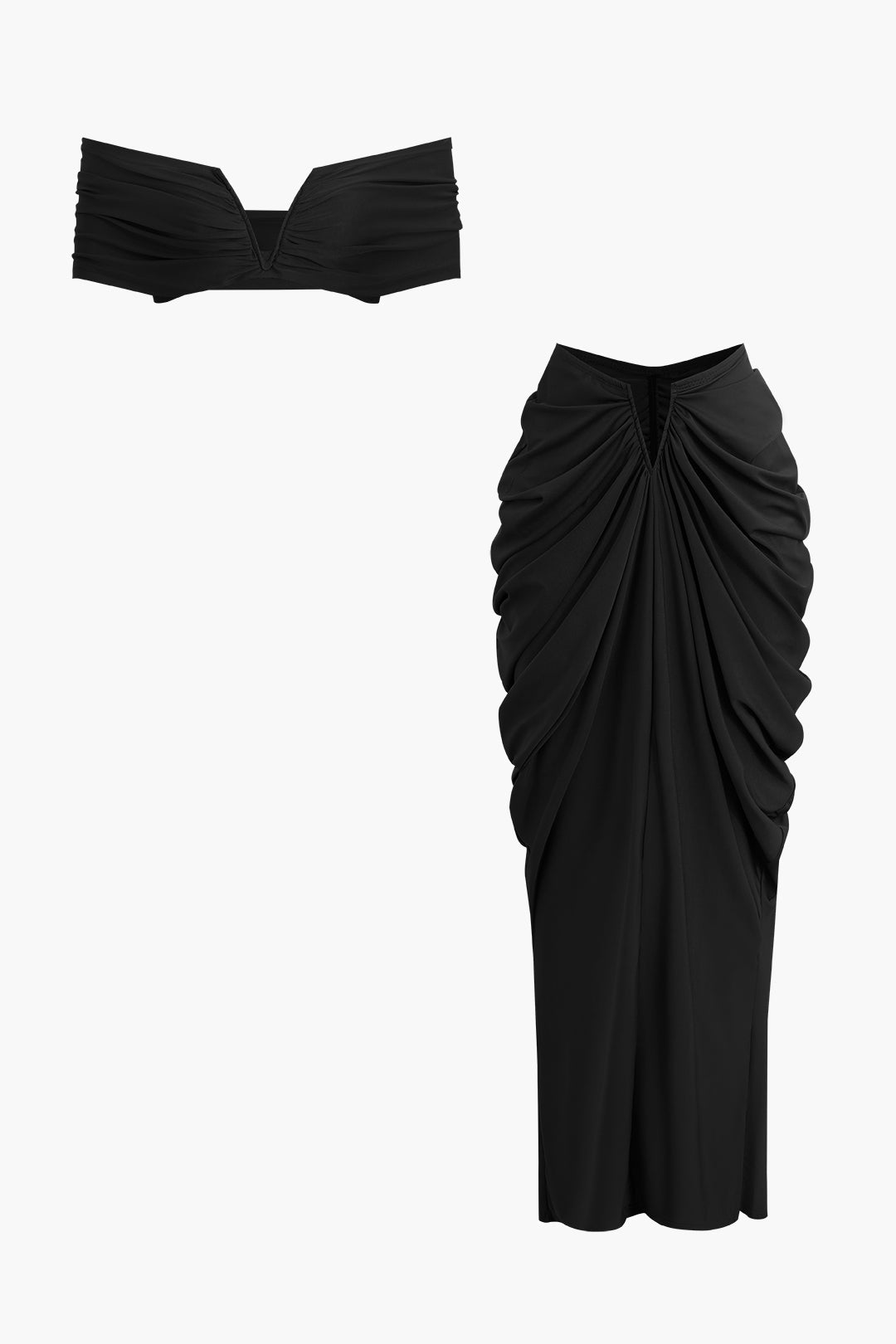 V-Neck Ruched Top & V-Shape Cut Waist Maxi Skirt Set for Y2K Fashion Aesthetic Outfits V-Neck Ruched Top & V-Shape Cut Waist Maxi Skirt Set for Y2K Fashion Aesthetic Outfits