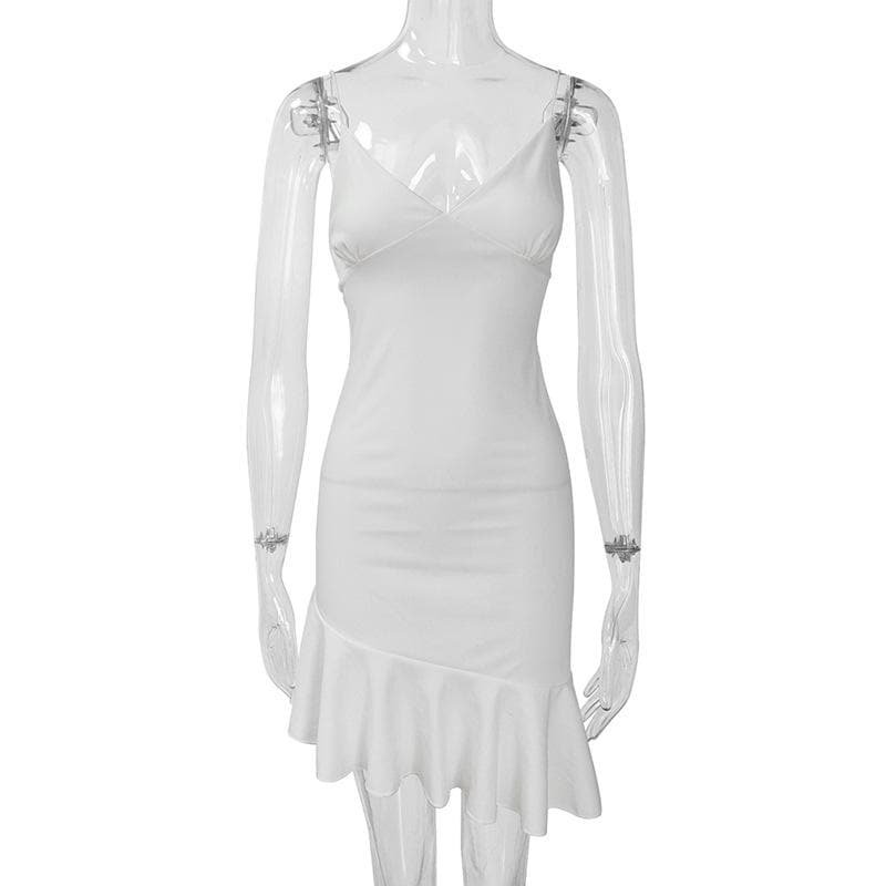 V-Neck Ruffle Backless Irregular Solid Cami Dress - Y2K Aesthetic Fashion Essential V-Neck Ruffle Backless Irregular Solid Cami Dress - Y2K Aesthetic Fashion Essential