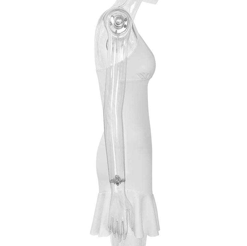 V-Neck Ruffle Backless Irregular Solid Cami Dress - Y2K Aesthetic Fashion Essential V-Neck Ruffle Backless Irregular Solid Cami Dress - Y2K Aesthetic Fashion Essential