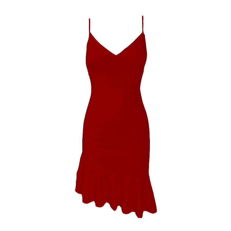 V-Neck Ruffle Backless Irregular Solid Cami Dress - Y2K Aesthetic Fashion Essential V-Neck Ruffle Backless Irregular Solid Cami Dress - Y2K Aesthetic Fashion Essential