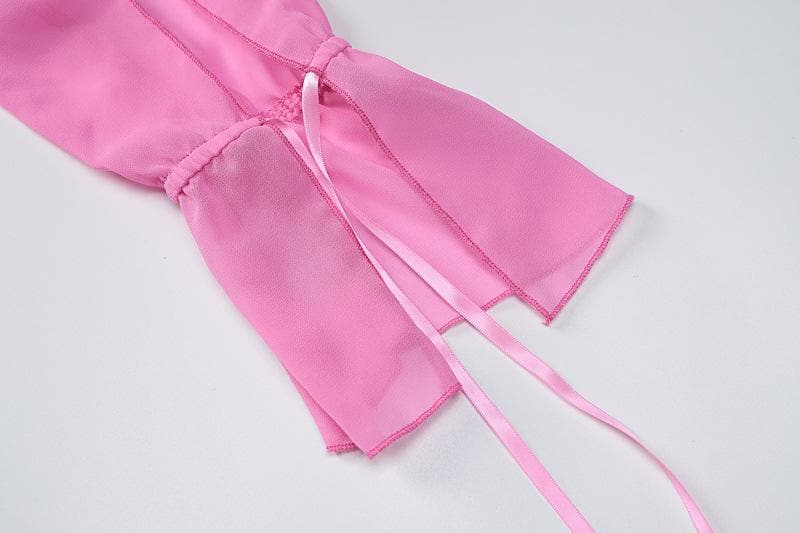 V-Neck Self-Tie Front Chiffon Long Sleeve Crop Top - Y2K Aesthetic Cute Top for Stylish Outfits V-Neck Self-Tie Front Chiffon Long Sleeve Crop Top - Y2K Aesthetic Cute Top for Stylish Outfits