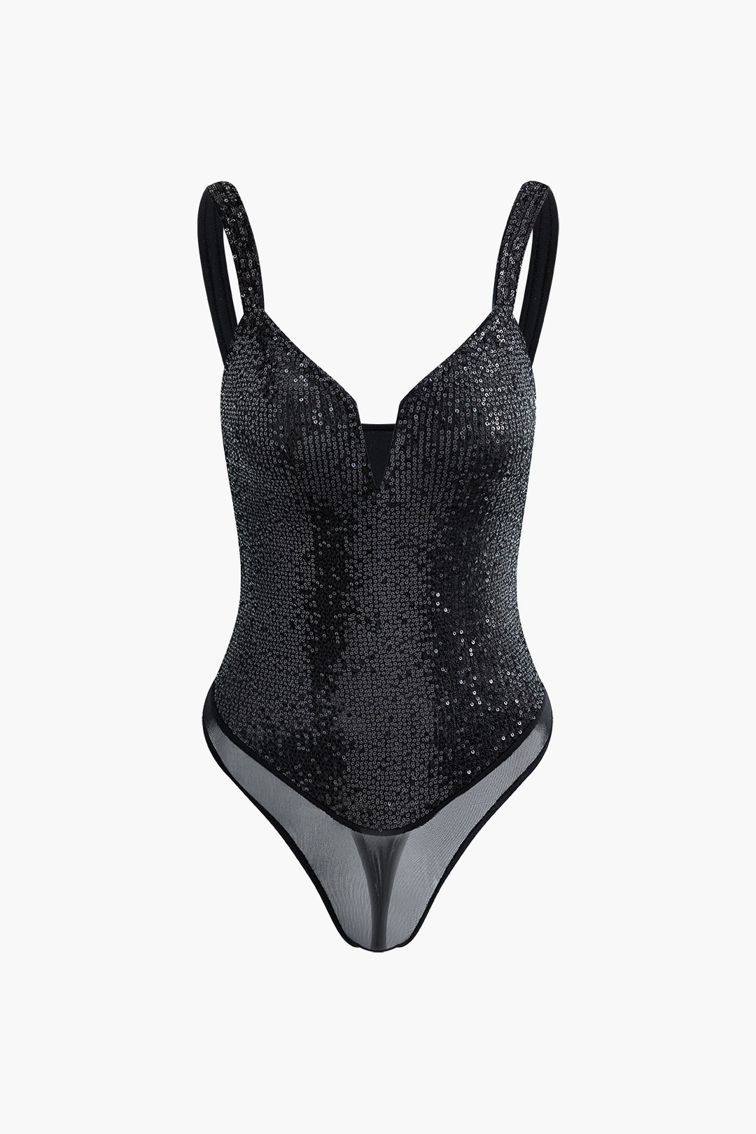V-Neck Sequin Sleeveless Bodysuit for Y2K Fashion and Coquette Aesthetic Outfits