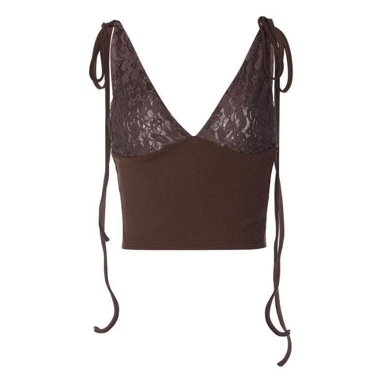 V-Neck Sheer Lace Ribbed Patchwork Ruched Backless Top for Y2K and Coquette Aesthetic V-Neck Sheer Lace Ribbed Patchwork Ruched Backless Top for Y2K and Coquette Aesthetic