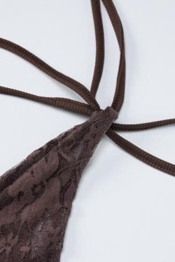 V-Neck Sheer Lace Ribbed Patchwork Ruched Backless Top for Y2K and Coquette Aesthetic