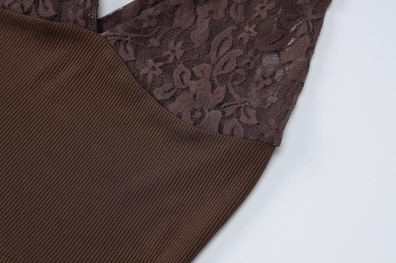 V-Neck Sheer Lace Ribbed Patchwork Ruched Backless Top for Y2K and Coquette Aesthetic V-Neck Sheer Lace Ribbed Patchwork Ruched Backless Top for Y2K and Coquette Aesthetic