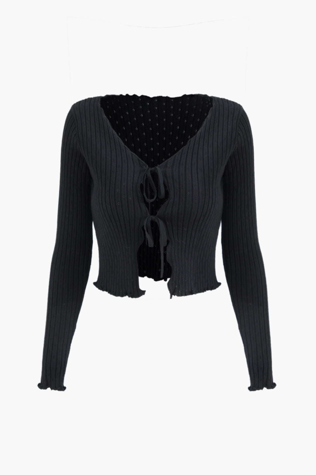 V-Neck Tie Front Rib Knit Cardigan - Y2K Aesthetic Comfy Layering Essential