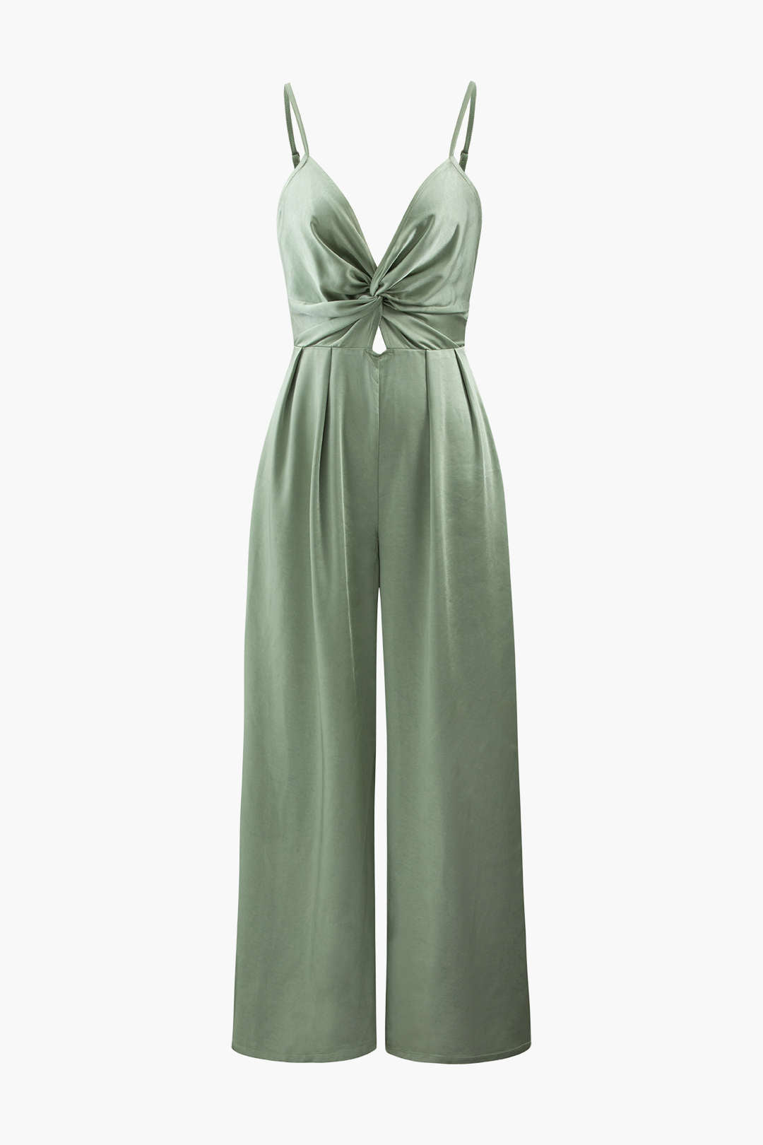 V-neck Twist Front Satin Jumpsuit - Chic Y2K Aesthetic Outfit for Stylish Occasions
