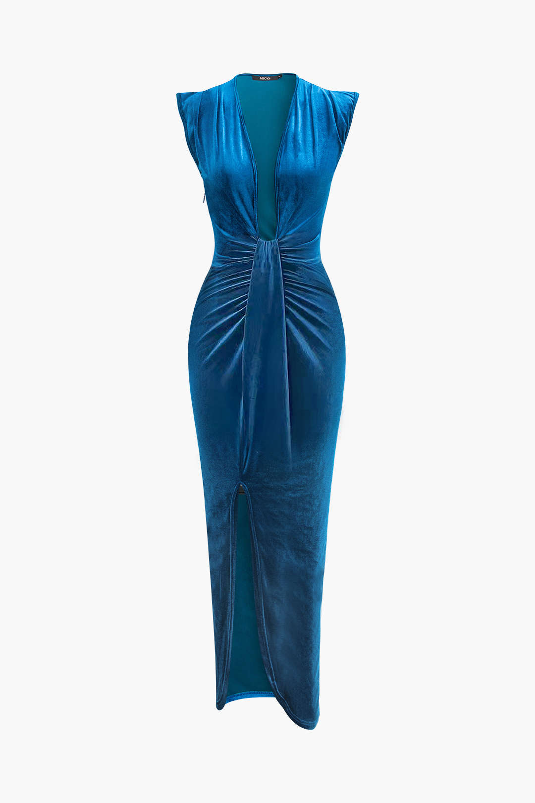 V-neck Velvet Ruched Cap Sleeve Slit Maxi Dress - Y2K Aesthetic Evening Gown for Chic Style V-neck Velvet Ruched Cap Sleeve Slit Maxi Dress - Y2K Aesthetic Evening Gown for Chic Style