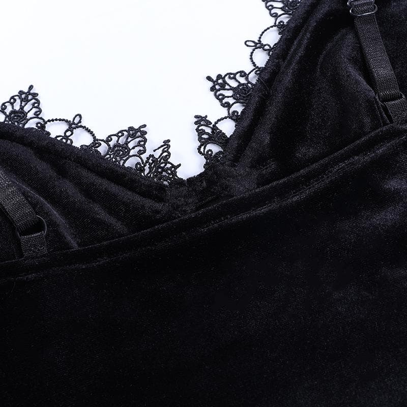 Velvet Eyelash Lace Hem Cross Applique V-Neck Crop Top for Y2K and Coquette Aesthetic Velvet Eyelash Lace Hem Cross Applique V-Neck Crop Top for Y2K and Coquette Aesthetic