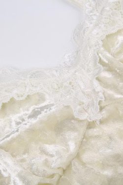 Velvet Lace Hem Backless Cami Top - Y2K Fashion Essential for Coquette Aesthetic Outfits