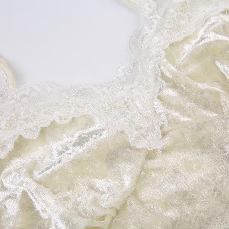 Velvet Lace Hem Backless Cami Top - Y2K Fashion Essential for Coquette Aesthetic Outfits Velvet Lace Hem Backless Cami Top - Y2K Fashion Essential for Coquette Aesthetic Outfits