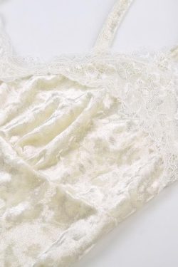 Velvet Lace Hem Backless Cami Top - Y2K Fashion Essential for Coquette Aesthetic Outfits