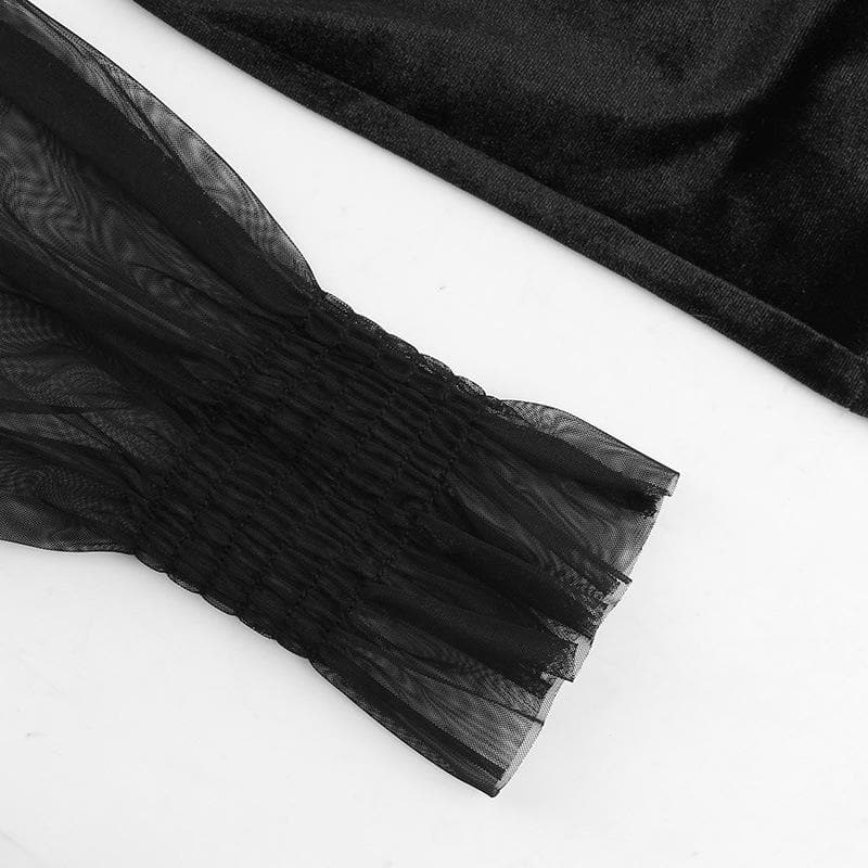 Velvet Puff Sleeve Ruffle Mesh Ruched Square Neck Mini Dress for Y2K Aesthetic Outfits Velvet Puff Sleeve Ruffle Mesh Ruched Square Neck Mini Dress for Y2K Aesthetic Outfits