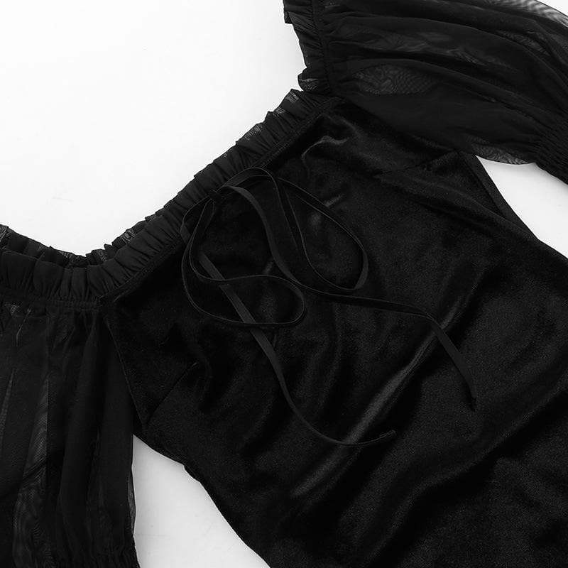 Velvet Puff Sleeve Ruffle Mesh Ruched Square Neck Mini Dress for Y2K Aesthetic Outfits Velvet Puff Sleeve Ruffle Mesh Ruched Square Neck Mini Dress for Y2K Aesthetic Outfits