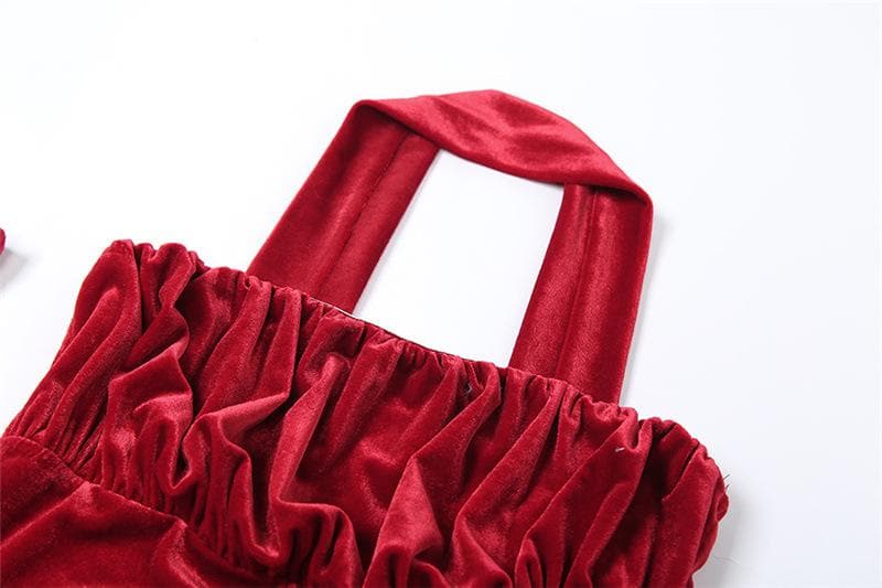 Velvet Ruched Halter Mini Dress - Chic Y2K Fashion for Stylish Outfits Velvet Ruched Halter Mini Dress - Chic Y2K Fashion for Stylish Outfits
