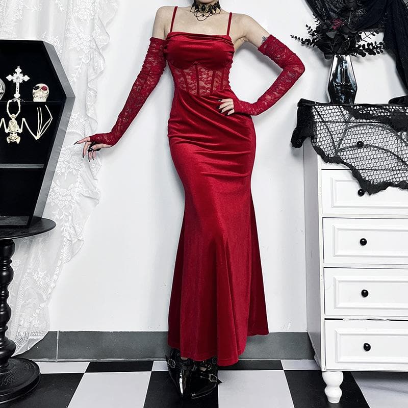 Velvet Ruched Lace Patchwork Backless Cami Midi Dress for Y2K and Coquette Aesthetic Velvet Ruched Lace Patchwork Backless Cami Midi Dress for Y2K and Coquette Aesthetic