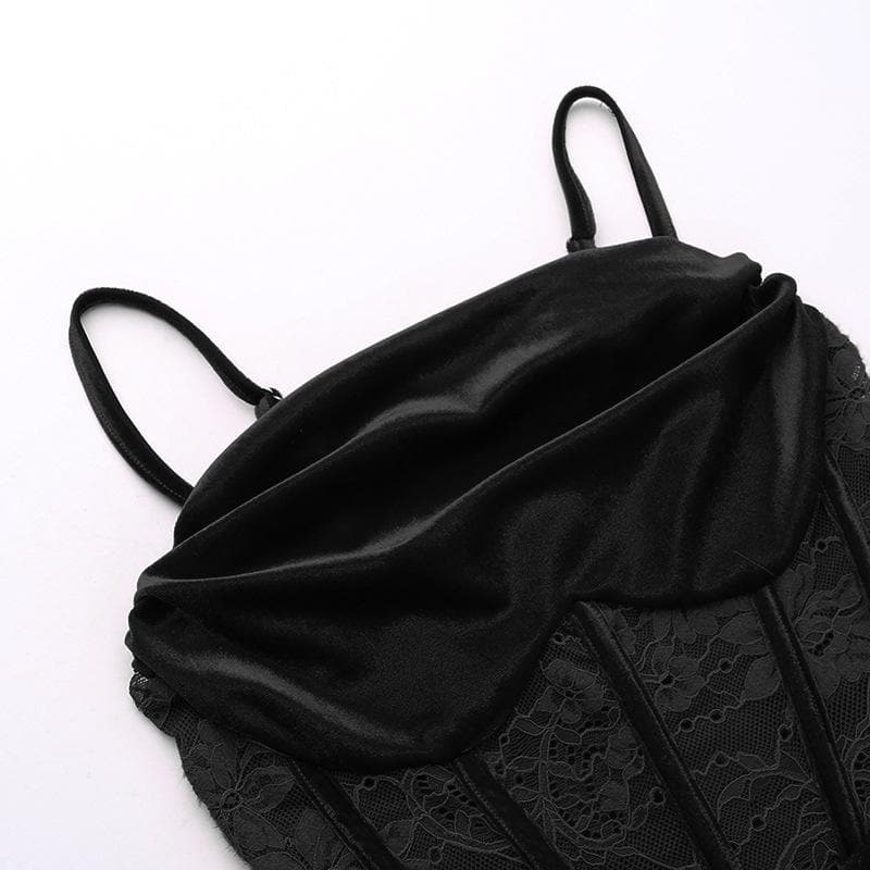 Velvet Ruched Lace Patchwork Backless Cami Midi Dress for Y2K and Coquette Aesthetic Velvet Ruched Lace Patchwork Backless Cami Midi Dress for Y2K and Coquette Aesthetic