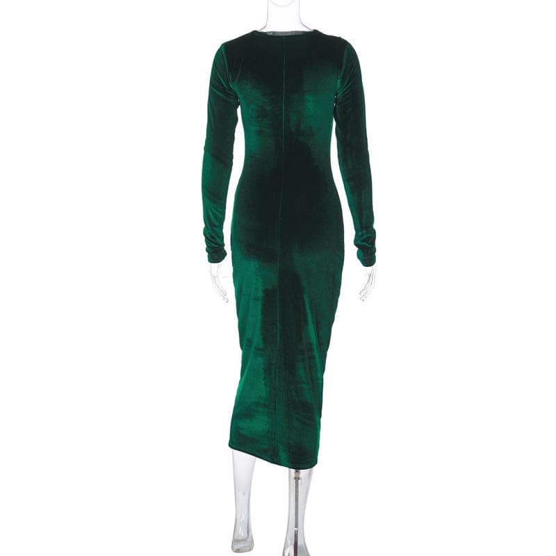 Velvet Ruched Long Sleeve Midi Dress - Chic Y2K Fashion for Effortless Elegance Velvet Ruched Long Sleeve Midi Dress - Chic Y2K Fashion for Effortless Elegance