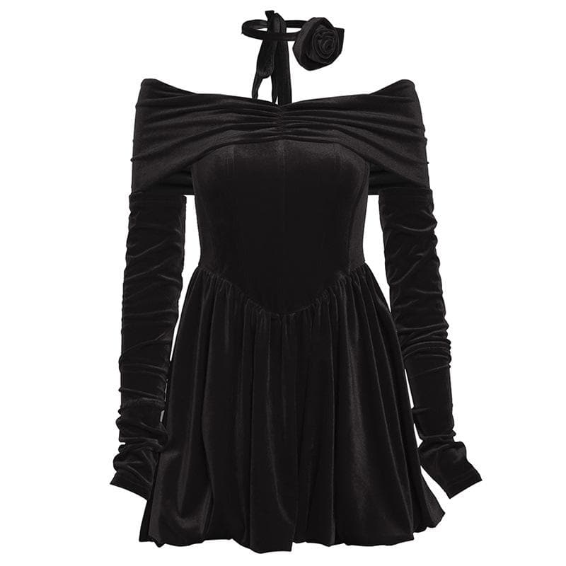 Velvet Ruched Off-Shoulder Long Sleeve Mini Dress - Y2K Aesthetic Party Outfit Velvet Ruched Off-Shoulder Long Sleeve Mini Dress - Y2K Aesthetic Party Outfit