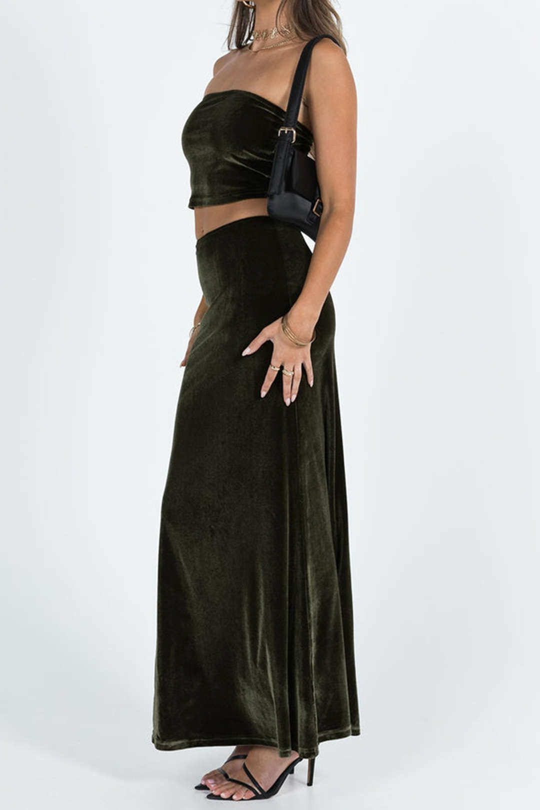 Velvet Tube Top & Mermaid Maxi Skirt Set - Y2K Aesthetic Outfit for Chic Style Velvet Tube Top & Mermaid Maxi Skirt Set - Y2K Aesthetic Outfit for Chic Style