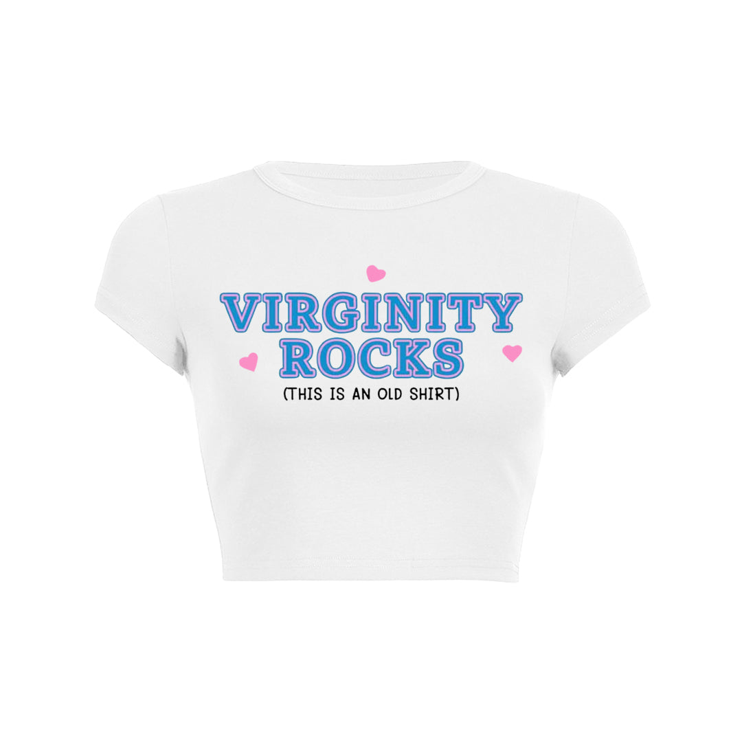 Virginity Rocks Y2K Aesthetic Baby Tee - Cute Retro Top for Trendy Outfits Virginity Rocks Y2K Aesthetic Baby Tee - Cute Retro Top for Trendy Outfits