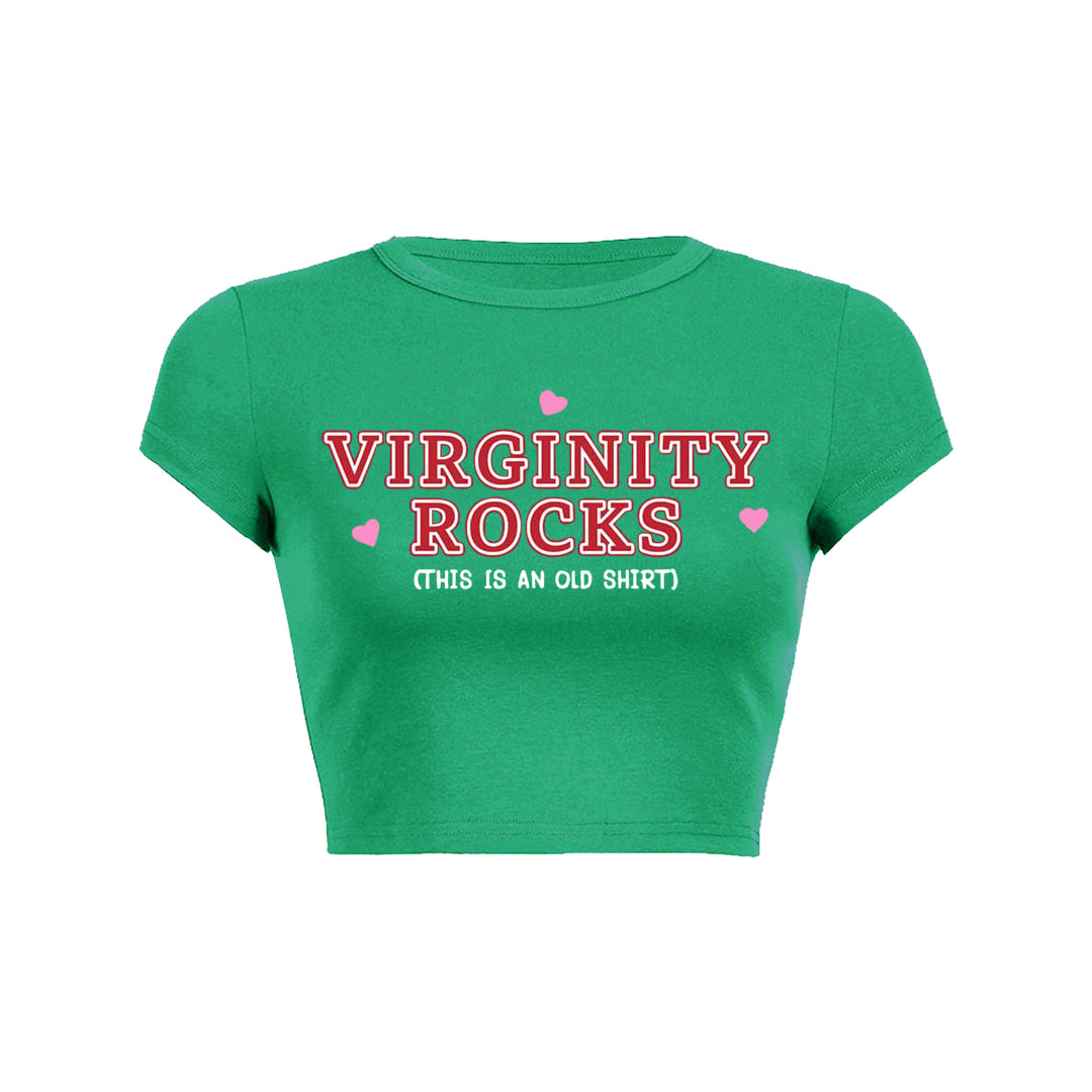 Virginity Rocks Y2K Aesthetic Baby Tee - Cute Retro Top for Trendy Outfits Virginity Rocks Y2K Aesthetic Baby Tee - Cute Retro Top for Trendy Outfits