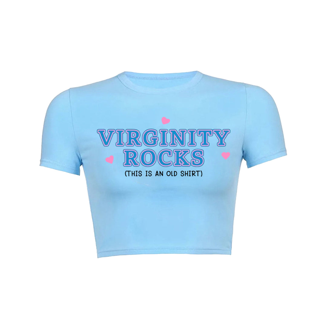 Virginity Rocks Y2K Aesthetic Baby Tee - Cute Retro Top for Trendy Outfits Virginity Rocks Y2K Aesthetic Baby Tee - Cute Retro Top for Trendy Outfits