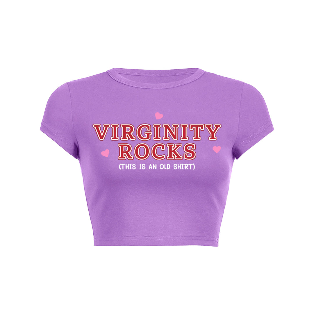 Virginity Rocks Y2K Aesthetic Baby Tee - Cute Retro Top for Trendy Outfits Virginity Rocks Y2K Aesthetic Baby Tee - Cute Retro Top for Trendy Outfits
