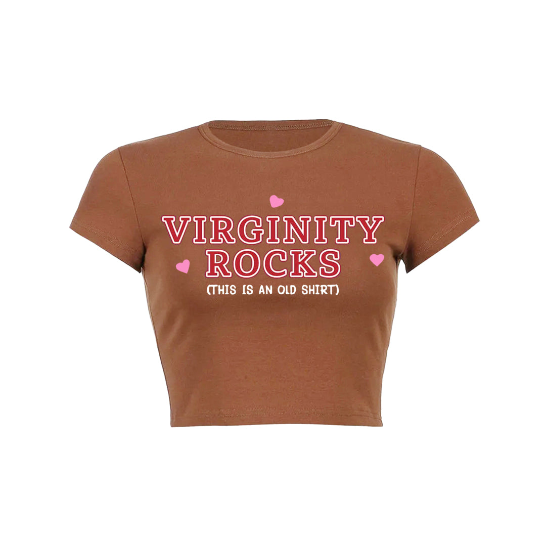 Virginity Rocks Y2K Aesthetic Baby Tee - Cute Retro Top for Trendy Outfits Virginity Rocks Y2K Aesthetic Baby Tee - Cute Retro Top for Trendy Outfits