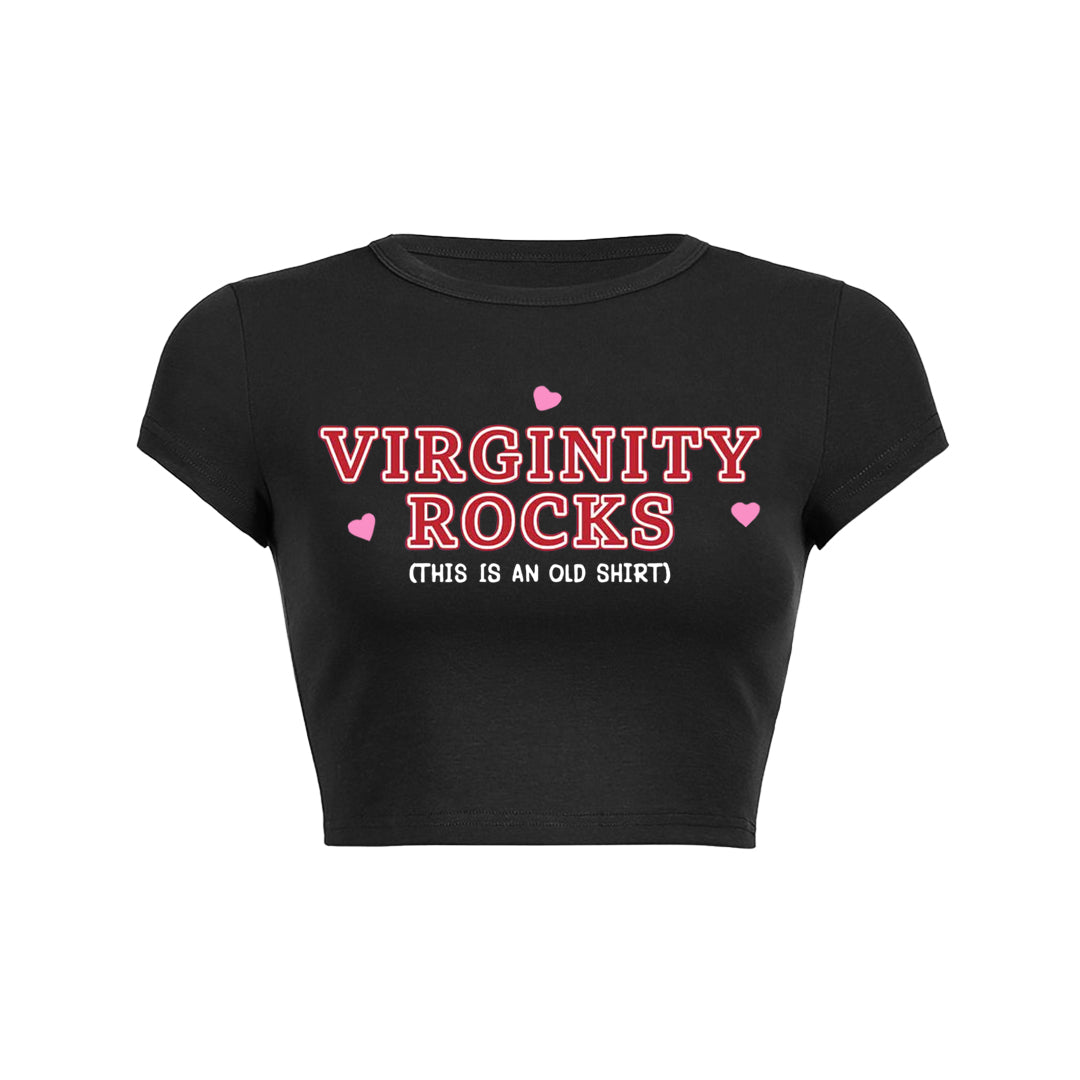 Virginity Rocks Y2K Aesthetic Baby Tee - Cute Retro Top for Trendy Outfits Virginity Rocks Y2K Aesthetic Baby Tee - Cute Retro Top for Trendy Outfits