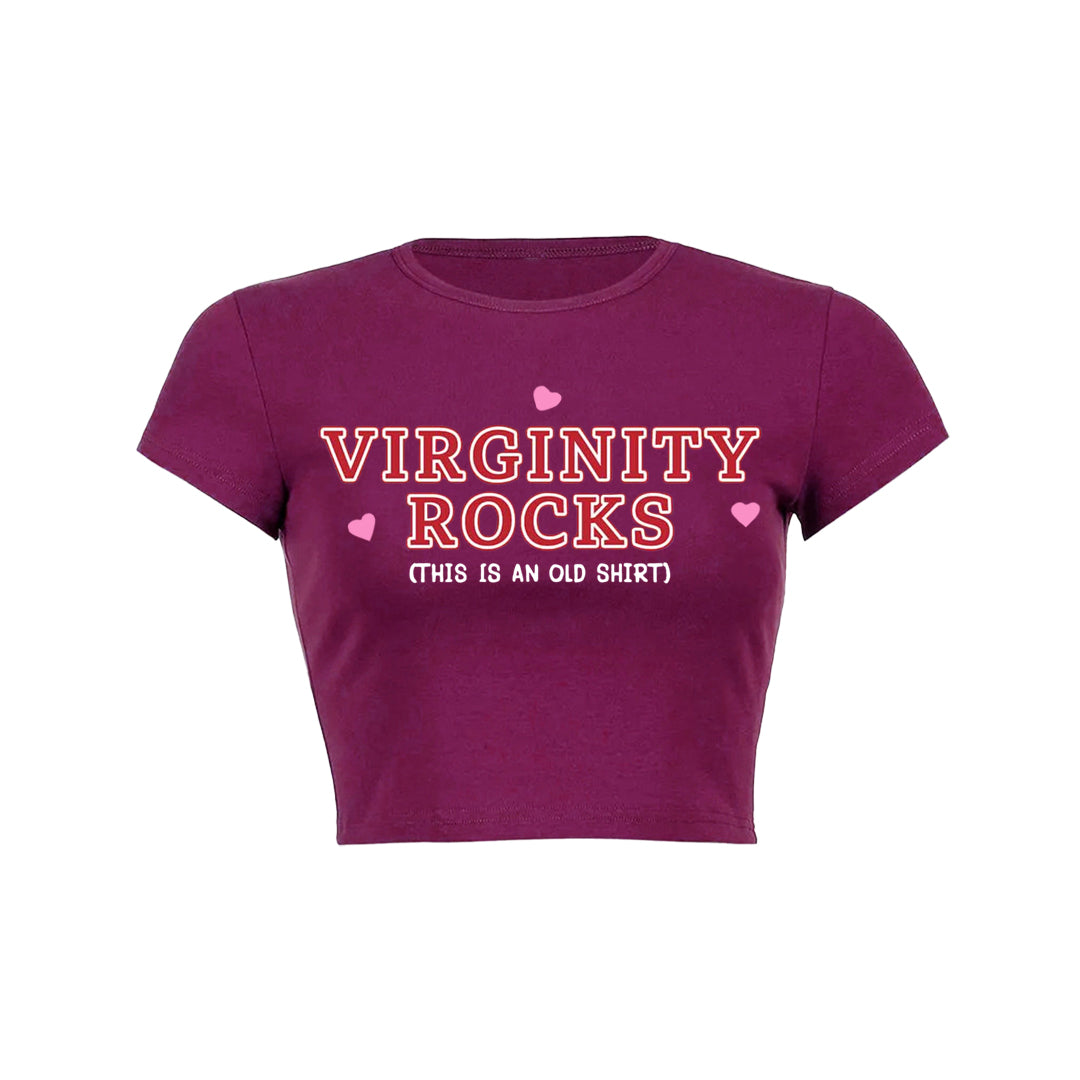 Virginity Rocks Y2K Aesthetic Baby Tee - Cute Retro Top for Trendy Outfits Virginity Rocks Y2K Aesthetic Baby Tee - Cute Retro Top for Trendy Outfits
