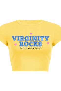 Virginity Rocks Y2K Aesthetic Baby Tee - Cute Retro Top for Trendy Outfits
