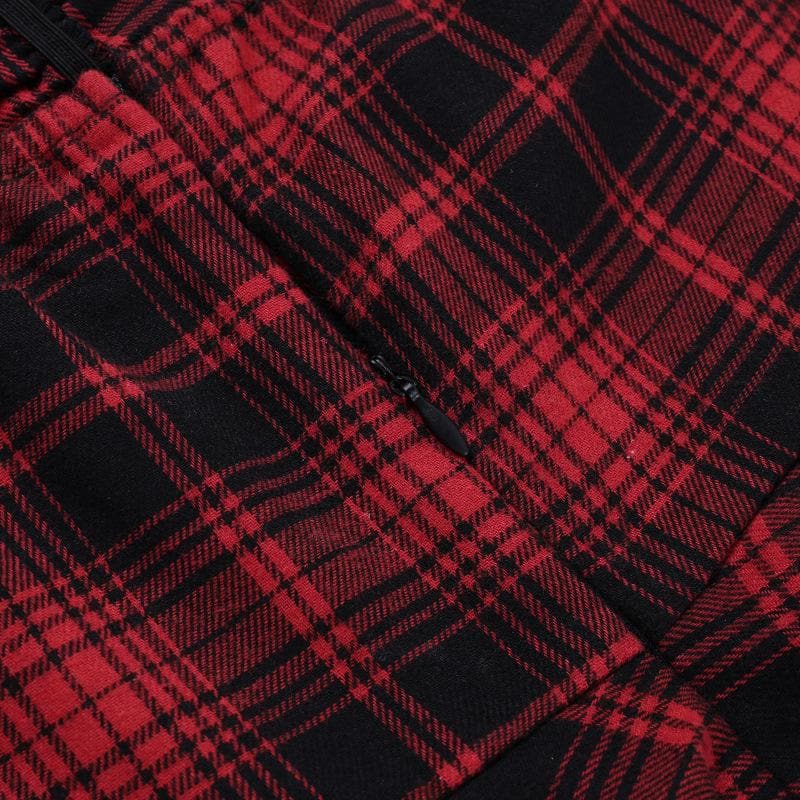 Y2K Aesthetic Backless Mini Dress with Irregular Plaid and Zip-Up Halter Design Y2K Aesthetic Backless Mini Dress with Irregular Plaid and Zip-Up Halter Design