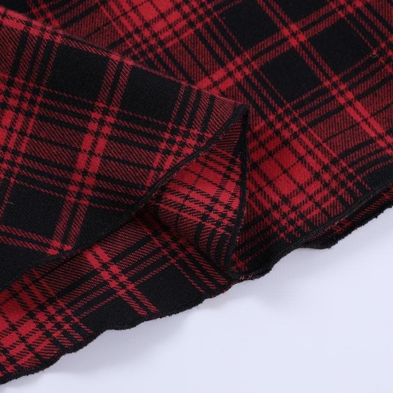 Y2K Aesthetic Backless Mini Dress with Irregular Plaid and Zip-Up Halter Design Y2K Aesthetic Backless Mini Dress with Irregular Plaid and Zip-Up Halter Design