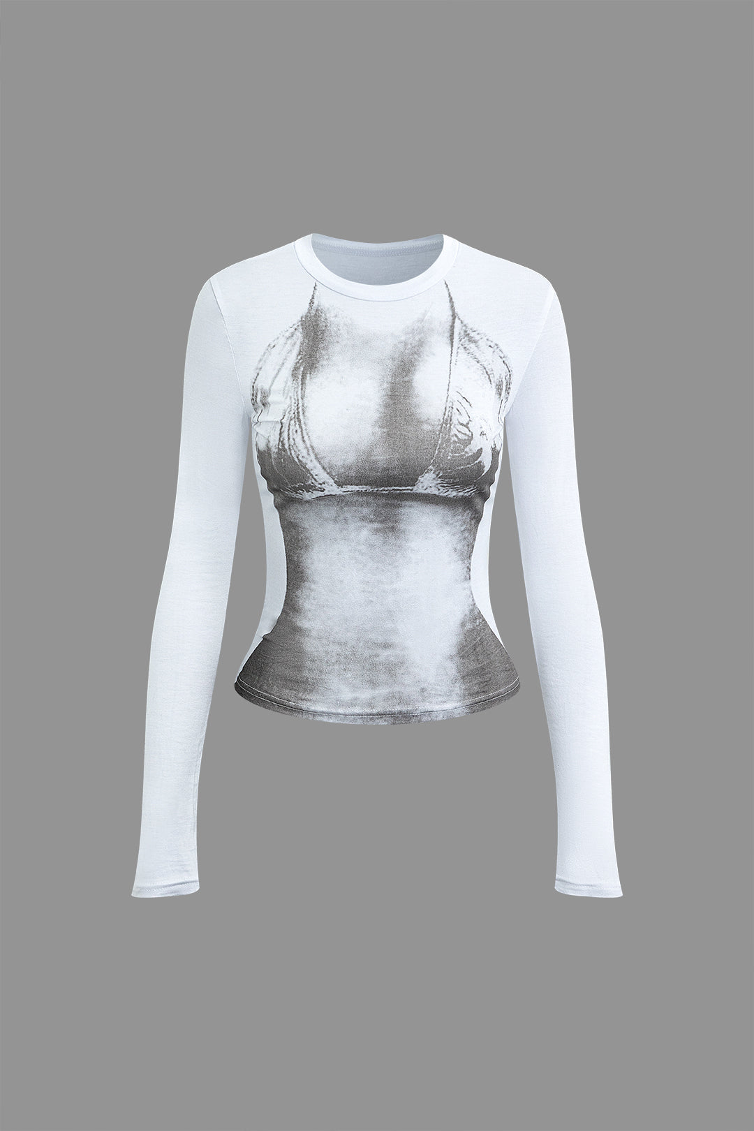 Y2K Aesthetic Body Print Round Neck Long Sleeve Top for Trendy Outfits Y2K Aesthetic Body Print Round Neck Long Sleeve Top for Trendy Outfits