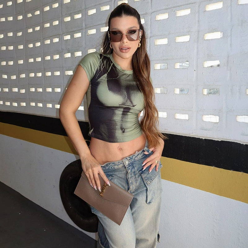Y2K Aesthetic Body Print Short Sleeve T-Shirt - Cute Tops for Trendy Outfits Y2K Aesthetic Body Print Short Sleeve T-Shirt - Cute Tops for Trendy Outfits