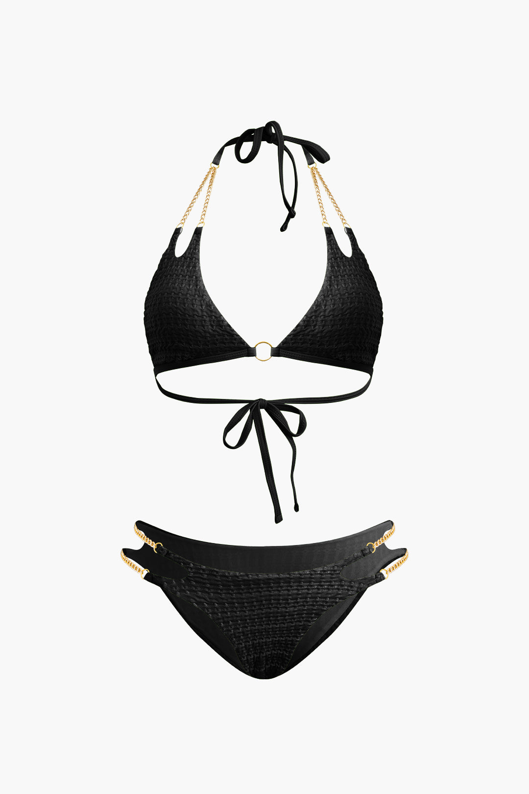 Y2K Aesthetic Chain Tie Halter Bikini Set - Trendy Swimwear for Coquette Style Lovers Y2K Aesthetic Chain Tie Halter Bikini Set - Trendy Swimwear for Coquette Style Lovers