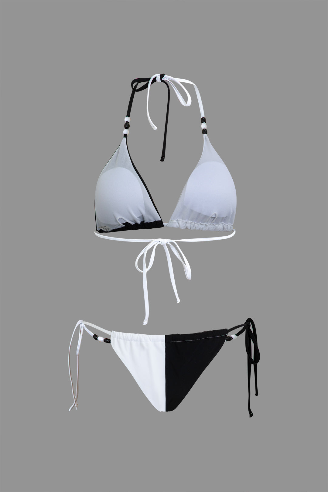 Y2K Aesthetic Contrast Bead Tie Halter Bikini Set for Trendy Summer Vibes Y2K Aesthetic Contrast Bead Tie Halter Bikini Set for Trendy Summer Vibes