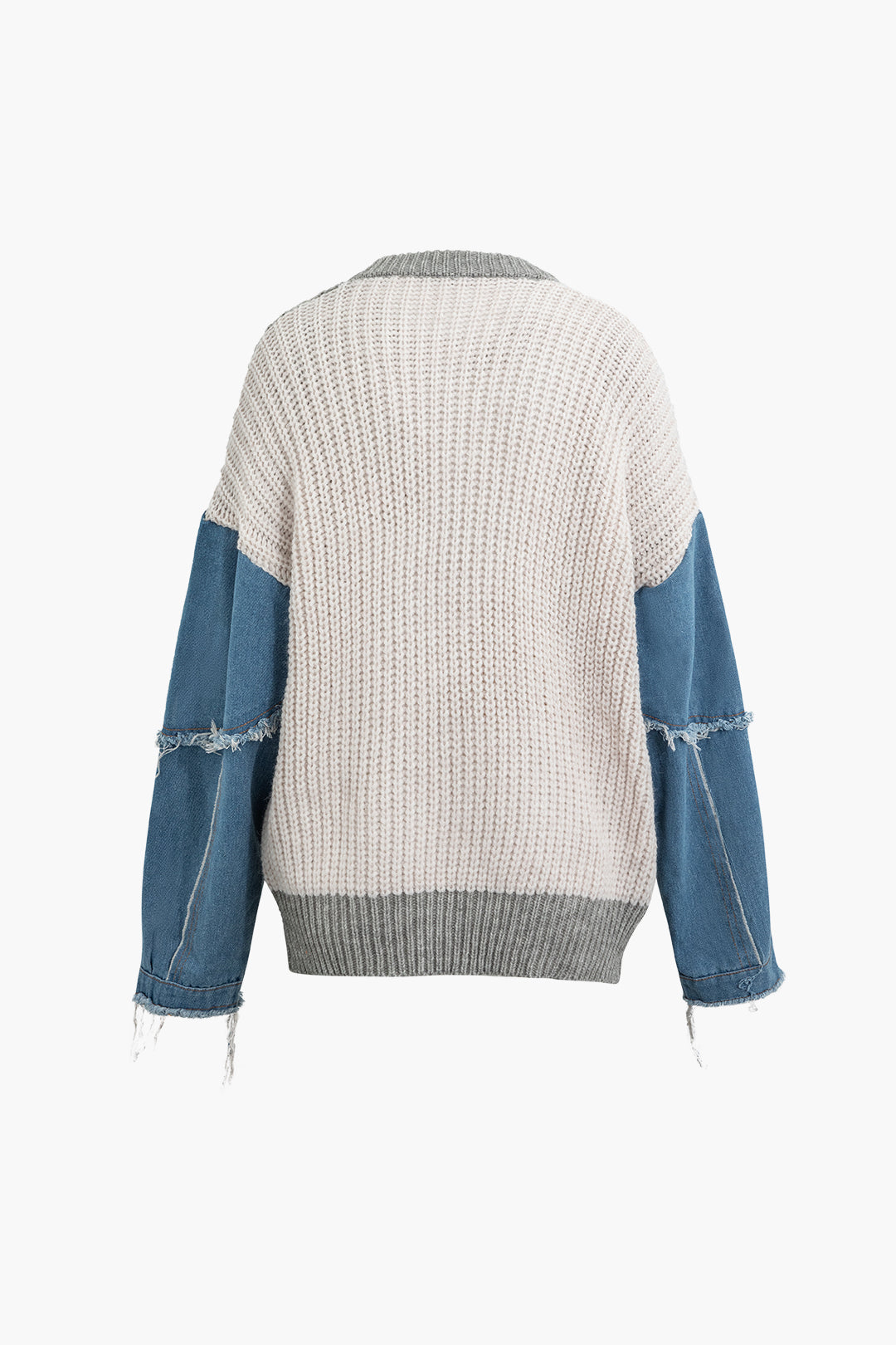 Y2K Aesthetic Contrast Denim Stitching Round Neck Sweater for Trendy Outfits Y2K Aesthetic Contrast Denim Stitching Round Neck Sweater for Trendy Outfits