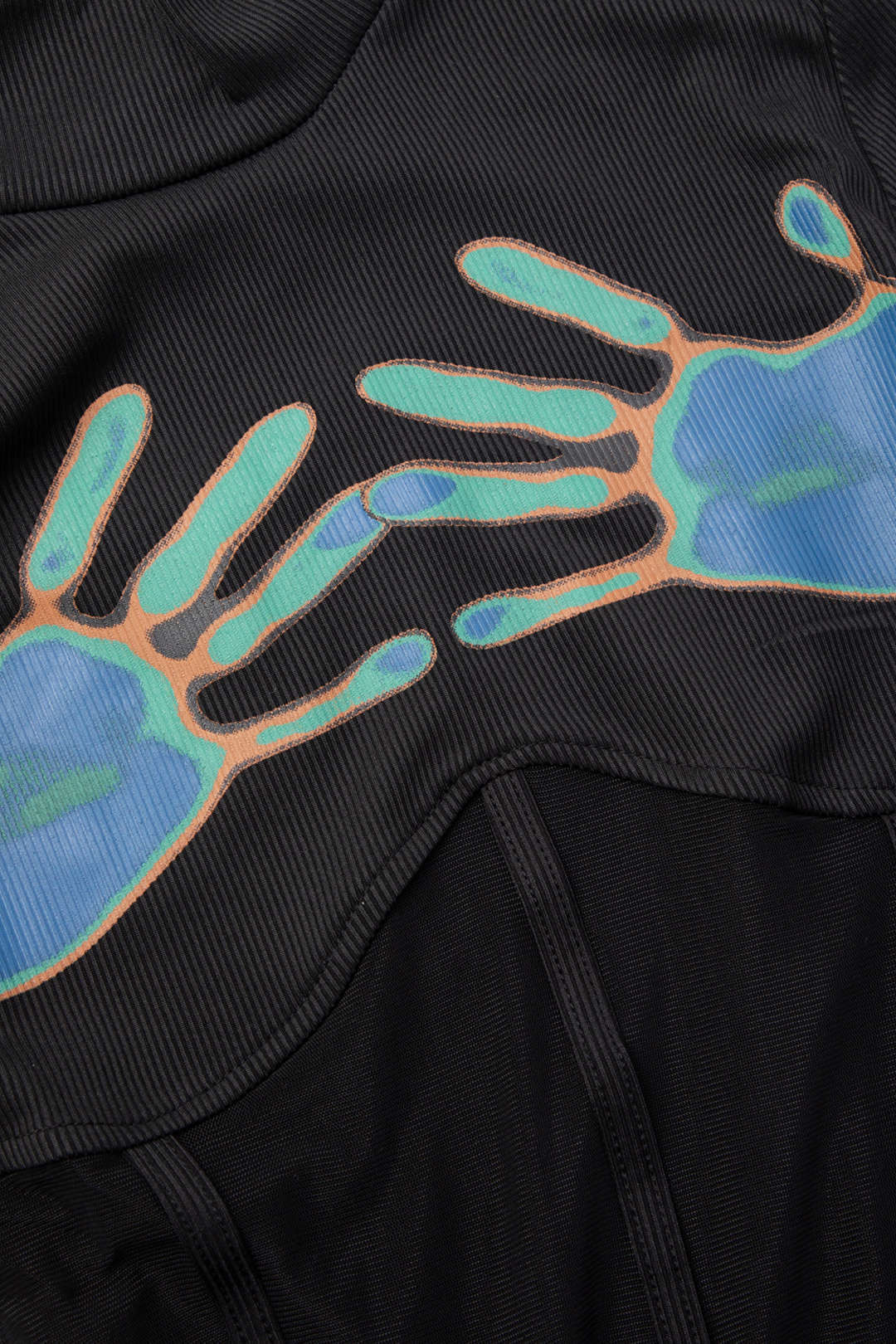 Y2K Aesthetic Hands Print Mock Neck Mesh Long Sleeve Bodysuit for Trendy Outfits Y2K Aesthetic Hands Print Mock Neck Mesh Long Sleeve Bodysuit for Trendy Outfits