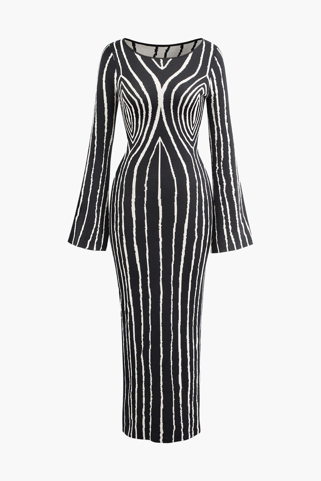 Y2K Aesthetic Line Pattern Round Neck Knit Maxi Dress for Trendy Coquette Style Y2K Aesthetic Line Pattern Round Neck Knit Maxi Dress for Trendy Coquette Style