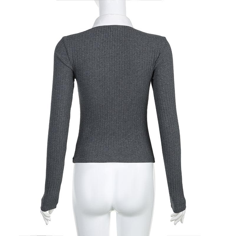 Y2K Aesthetic Long Sleeve Button-Up Top with Ruched Contrast Patchwork Design Y2K Aesthetic Long Sleeve Button-Up Top with Ruched Contrast Patchwork Design