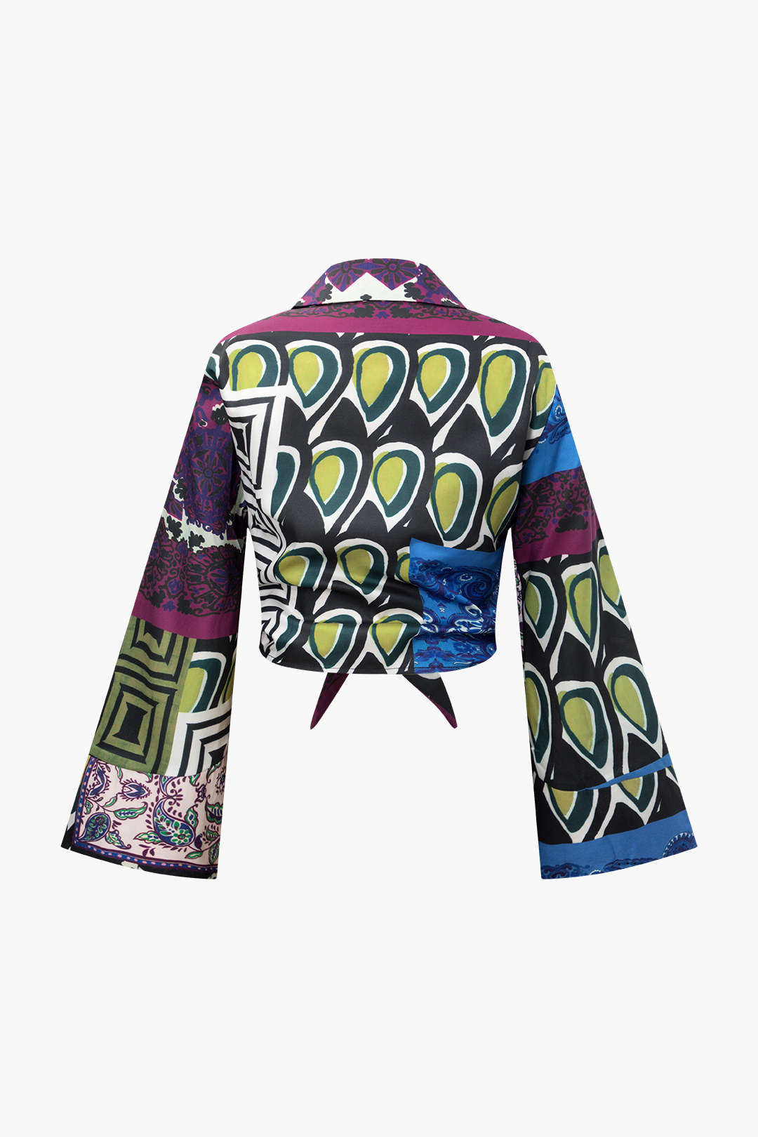 Y2K Aesthetic Printed Patchwork Flare Sleeve Button-Up Shirt for Trendy Outfits Y2K Aesthetic Printed Patchwork Flare Sleeve Button-Up Shirt for Trendy Outfits
