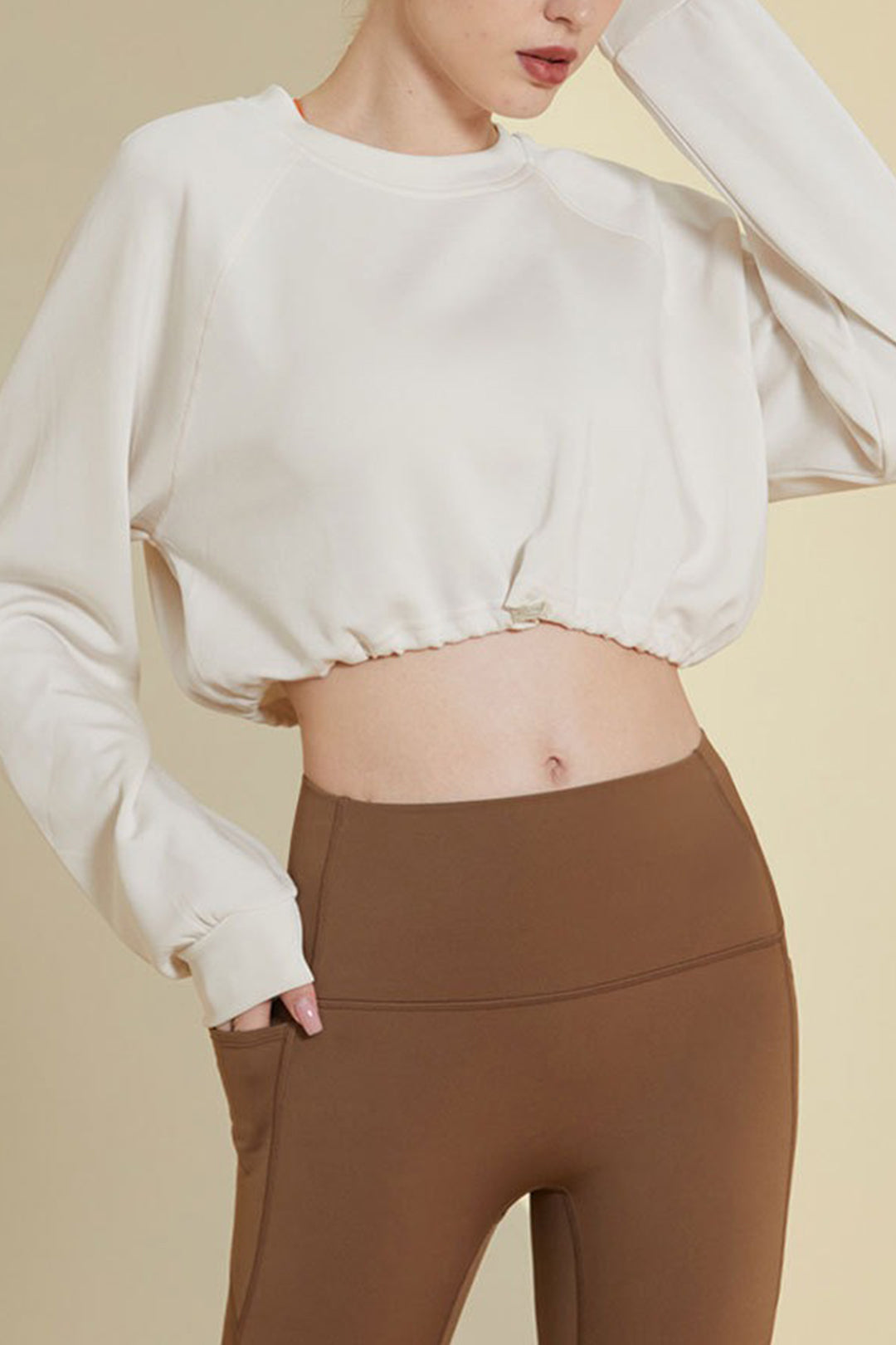 Y2K Aesthetic Round Neck Drawstring Hem Crop Sweatshirt for Comfy and Cute Outfits Y2K Aesthetic Round Neck Drawstring Hem Crop Sweatshirt for Comfy and Cute Outfits