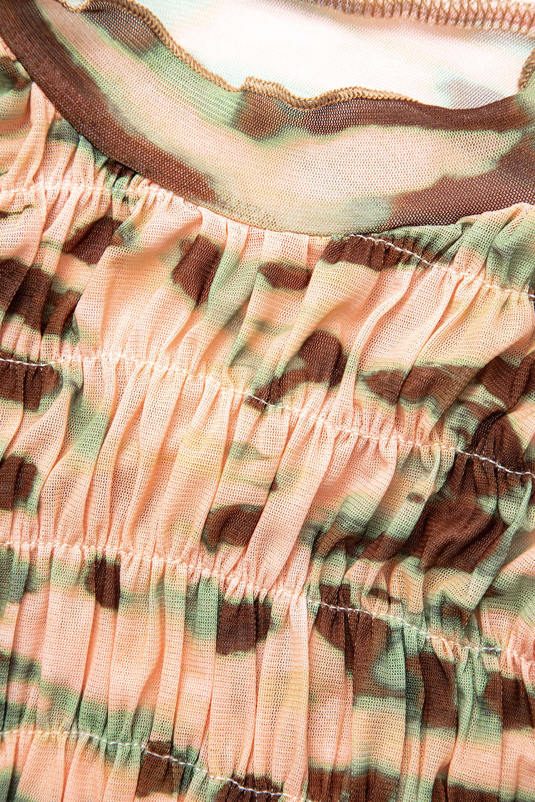 Y2K Aesthetic Tie-Dye Ruched Mesh Top with Bell Sleeves for Trendy Outfits Y2K Aesthetic Tie-Dye Ruched Mesh Top with Bell Sleeves for Trendy Outfits